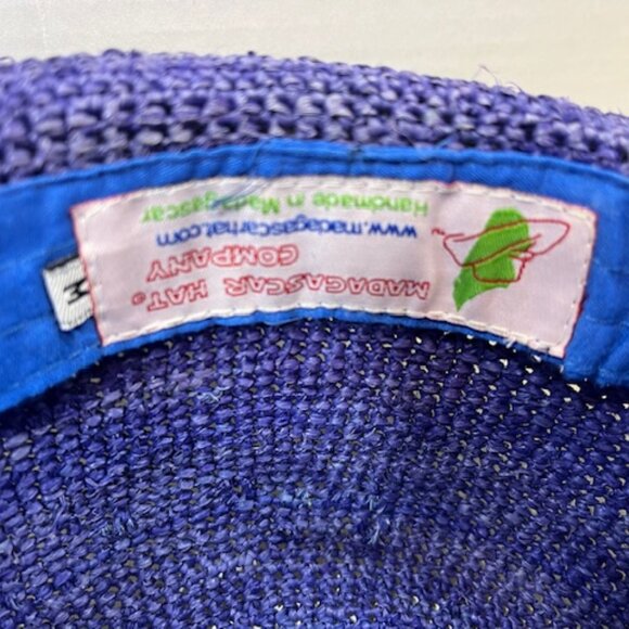 Handmade Chambray Purple Straw Natural Raffia Sun Hat Lightweight Madagascar - Picture 6 of 11